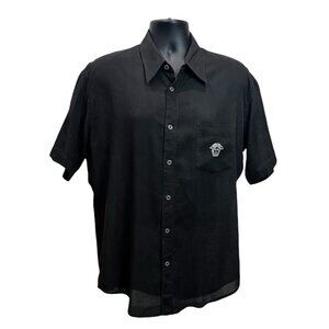 Rare Vintage Versace Jeans Couture XXL Black Mesh Medusa Logo Shirt Italy